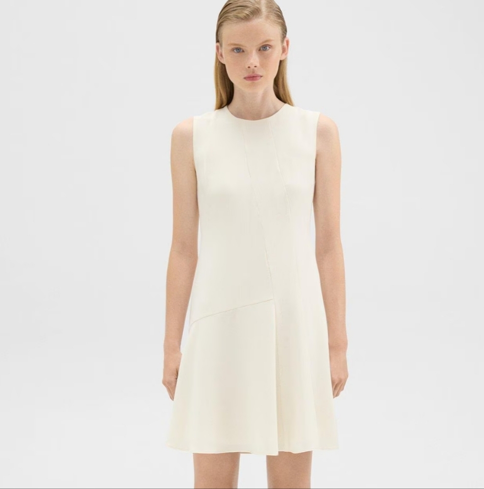 Theory White Asymmetrical A Line Crepe Dress 10